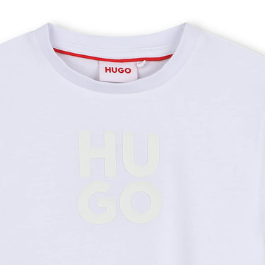 HUGO Playera para niño y adolescente blanca logo al frente en relieve